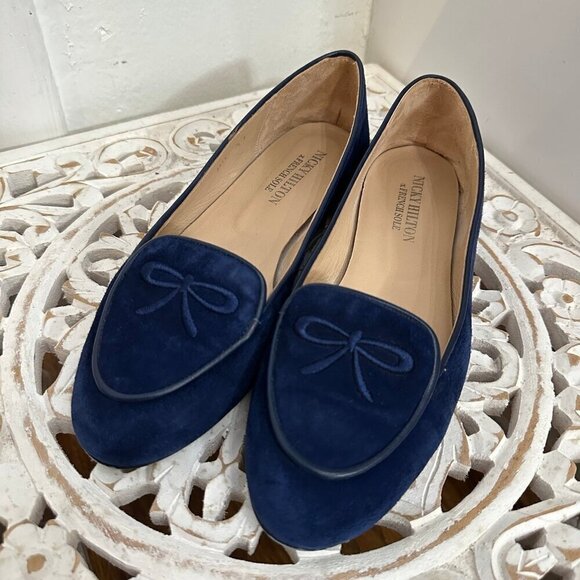 French Sole x Nicky Hilton navy suede Madison flats with bow - Picture 1 of 8